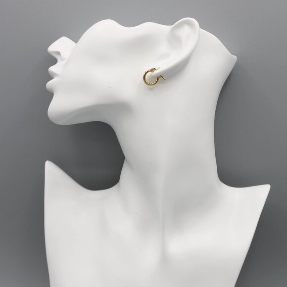 Jewelry earrings hoop hoops 10mm wide thin yellow gold tone small elegant new - Picture 4 of 9